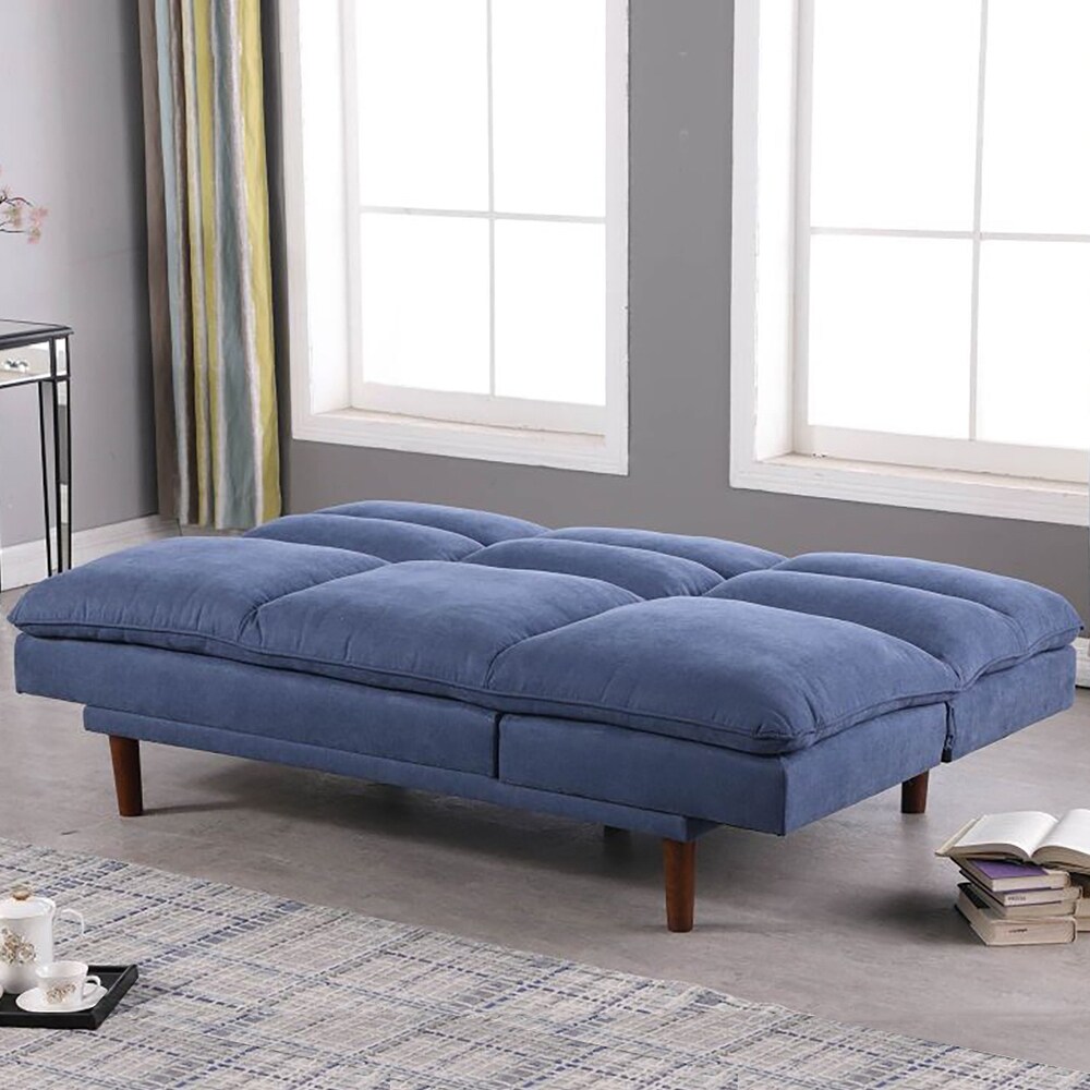 Modern Armless Fabric Blue Sofa Bed Adjustable Folding Sofa   37.01*76.38*41.73 inches