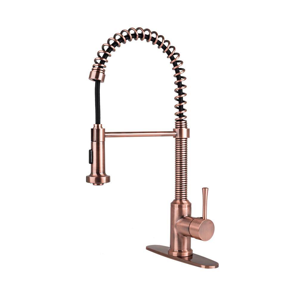 Fontaine by Italia Single-Handle Pull-Down Sprayer Kitchen Faucet with Cone and Flat Spray Heads and Deck Plate in Antique Copper N96566FC-DP-AC