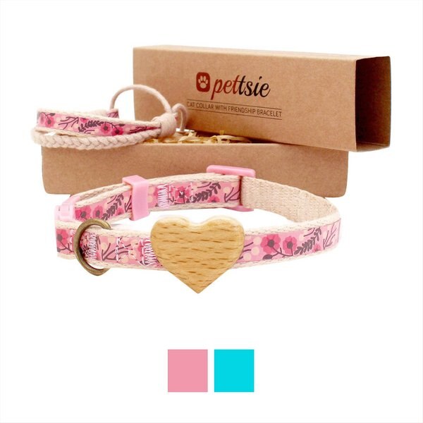 Pettsie Heart Cotton Breakaway Cat Collar with Friendship Bracelet