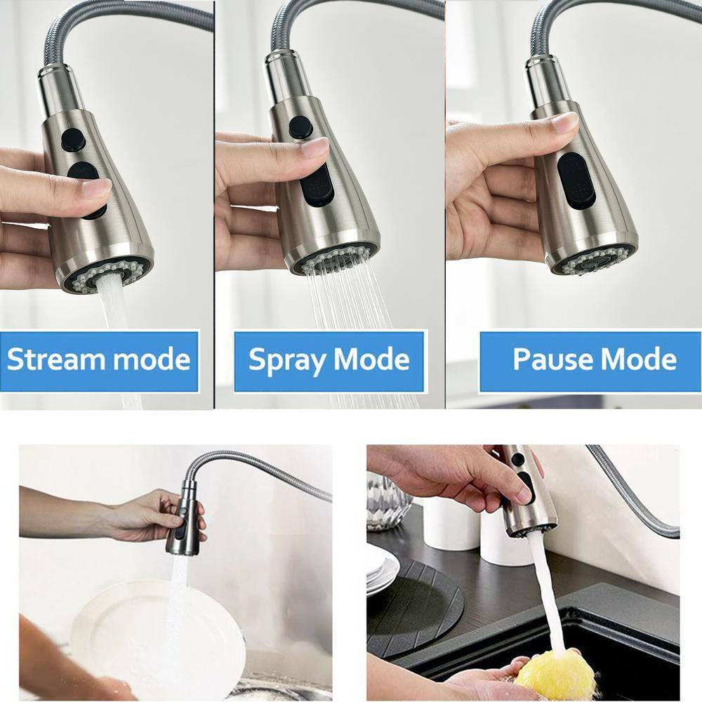 ruiling Modern Single-Handle Pull-Down Sprayer Kitchen Faucet with 3 Spray Mode in Stainless Steel ATK-173