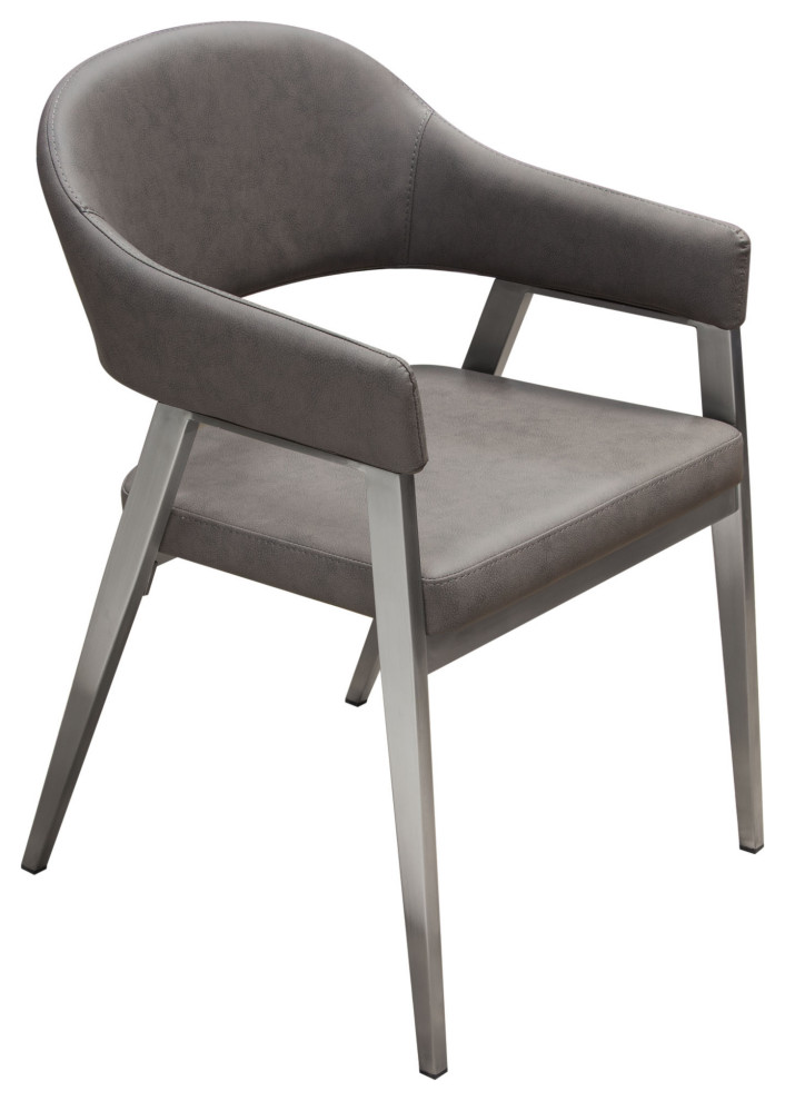 Set of 2 Dining Accent Chairs in Grey Leatherette Brushed Stainless Steel Leg   Midcentury   Armchairs And Accent Chairs   by Sideboards and Things  Houzz