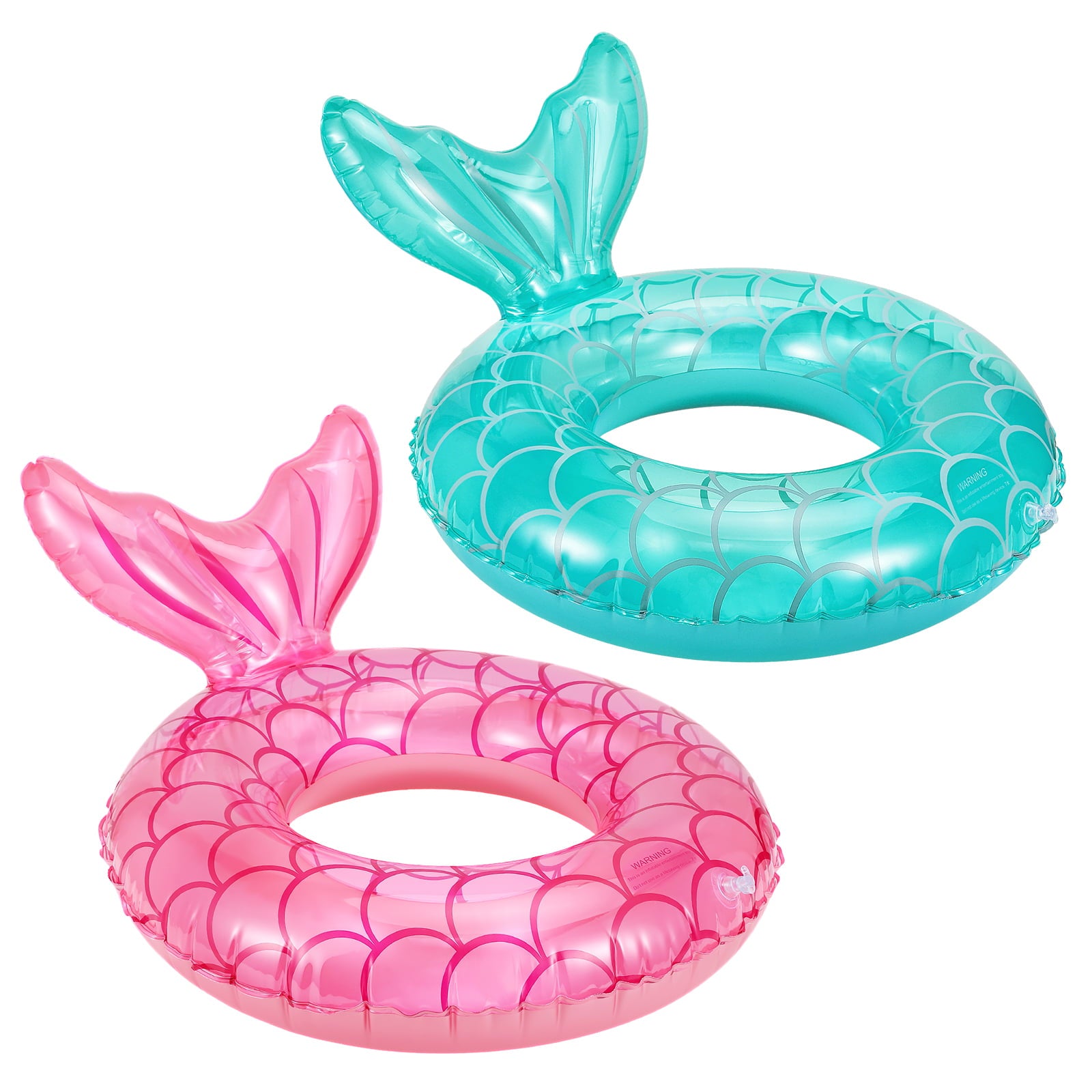 2 Pack Mermaid Pool Float for Kids, MoKo 23" Inflatable Mermaid Swimming Ring Floating Bed, Mermaid Tail Tubes Beach Pool Float for Child, Rose Gold & Blue