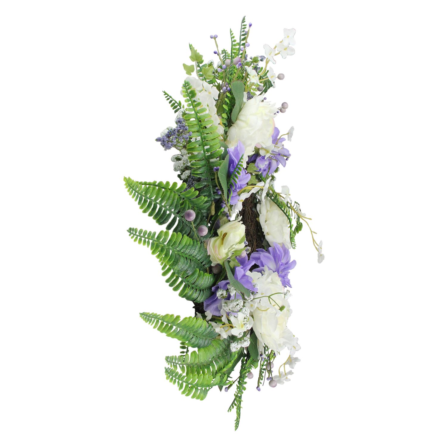 Daisy and Peony Foliage Twig Artificial Floral Wreath  Purple 22-Inch