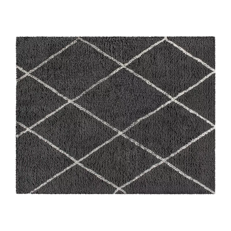 Merrick Lane Shag Style Diamond Trellis Area Rug - 8' x 10' - Charcoal/Ivory Polyester (PET)