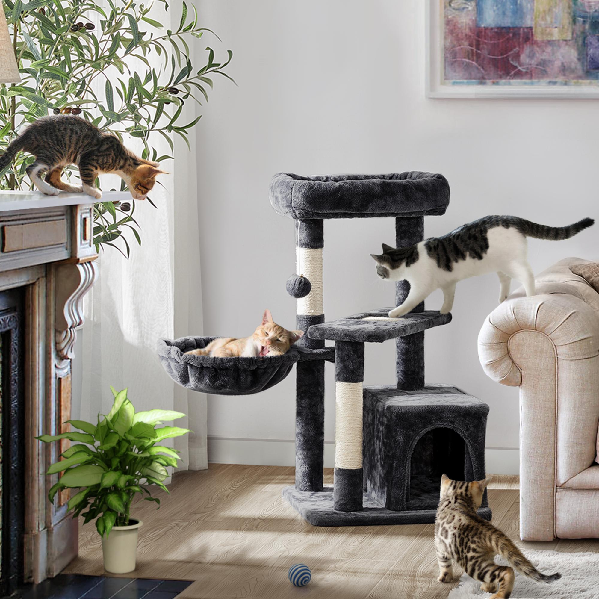 Topeakmart Black Plush Cat Tree for Kittens， 33