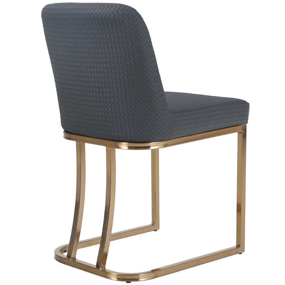 PHI VILLA 30 in. Grey Full Back PU Leather Bar Stool with Golden Metal Frame THD-IF-128-GY