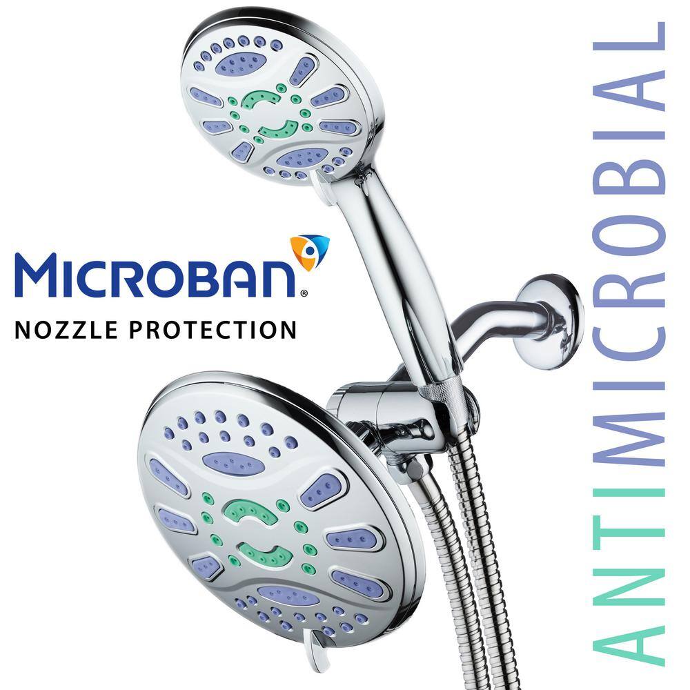 Aquastar Antimicrobial 48-Spray 7 in. High Pressure 3-Way Dual Rain Shower Head and Handheld Shower Head Combo in Chrome 6750