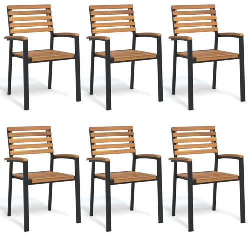 vidaXL Patio Chair 6 Pcs Stackable Dining Chair Solid Wood Acacia and Metal   Industrial   Outdoor Dining Chairs   by vidaXL LLC  Houzz