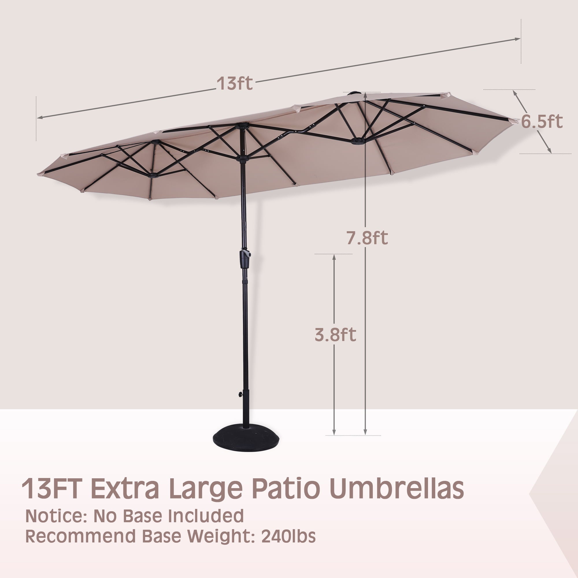 MF Studio 13 ft Large Patio Umbrella Double Sided Outdoor Market Umbrella Beige