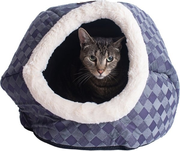 Armarkat Cuddle Cave Dog and Cat Bed， Blue Checkered