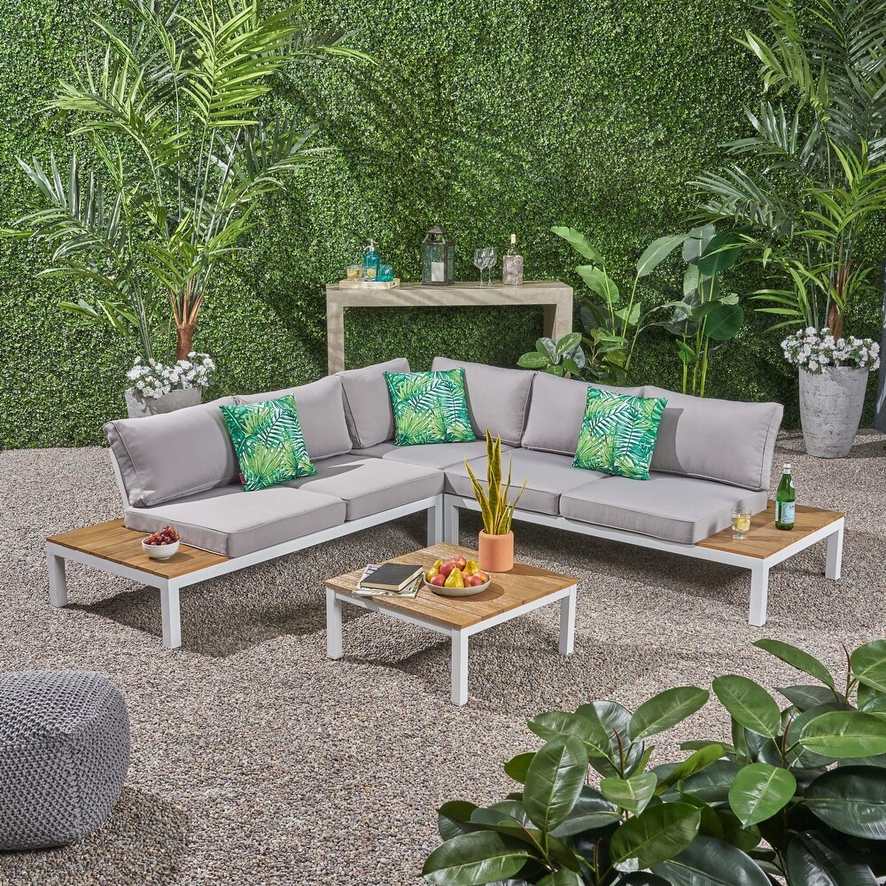 Eldon Outdoor Aluminum V Shaped Sectional Sofa Set by Christopher Knight Home