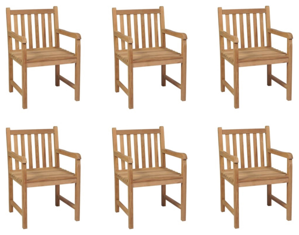 Vidaxl Outdoor Chairs 6 Piece Solid Teak Wood   Transitional   Outdoor Dining Chairs   by Virventures  Houzz