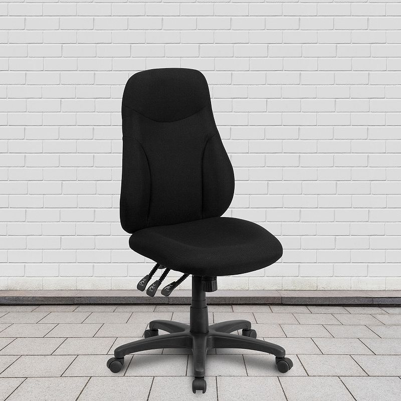 Emma and Oliver High Back Black Fabric Multifunction Swivel Ergonomic Task Office Chair