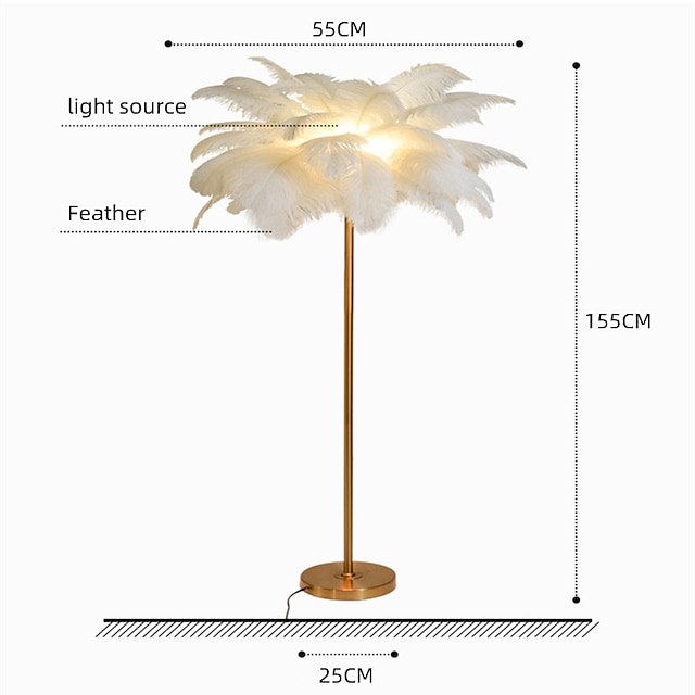 Floor Light Standing Reading Lamp Modern Ostrich Feather Gold Floor Lamp Metal Bronze Nordic Standing Lamp Villa Hotel Decor Lighting Bedroom Bedside Floor Lamp Christmas gift