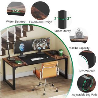 TRIBESIGNS WAY TO ORIGIN Halseey 70.8 in. W Brown Computer Desk Particle Board Wood Home Office Workstation Boardroom Desk HD-U0128-WZZ