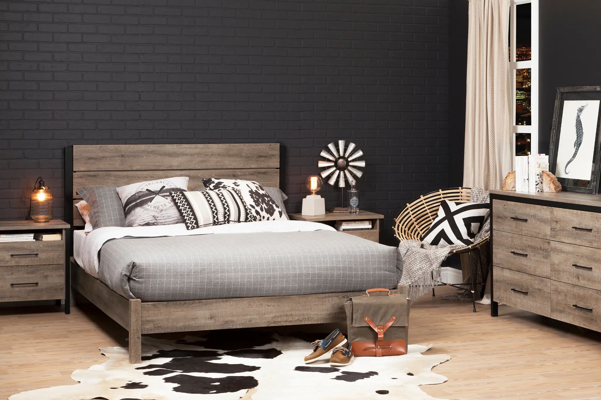 Munich Weathered Oak Full Platform Bed Set - South Shore