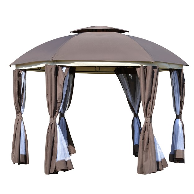 Outsunny 12 x27 X 12 x27 Round Outdoor Gazebo Patio Dome Gazebo Canopy Shelter With Double Roof Netting Sidewalls And Curtains Zippered Doors Strong Steel Frame