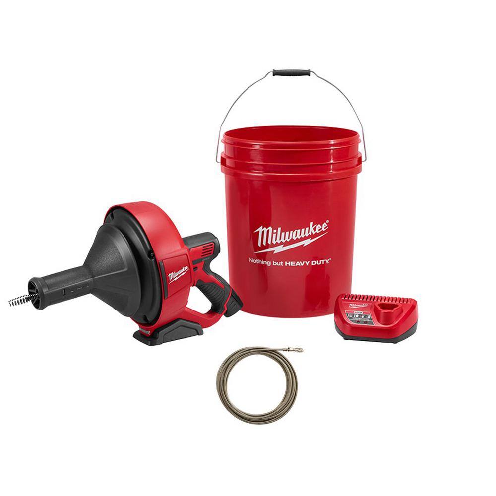 MW M12 12V Lithium-Ion Cordless Auger Snake Drain Cleaning Kit W14 IN. X 25 FT. Inner Core Drop Head 2571-21-48-53-2564