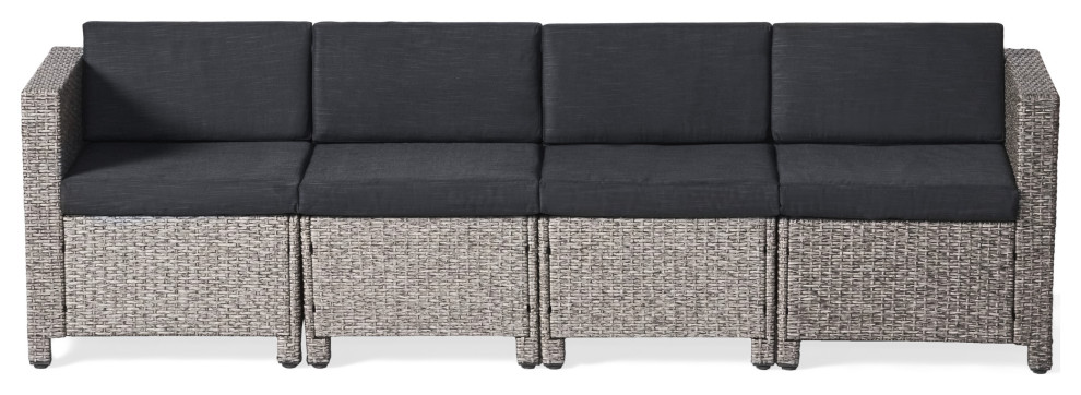 Venice Outdoor Wicker 4 Seater Sectional Sofa with Cushions   Tropical   Outdoor Sofas   by GDFStudio  Houzz