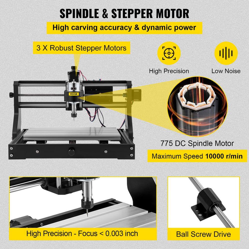 VEVOR CNC 3018-PRO 3 Axis CNC Router Kit GRBL Control Plastic Acrylic PCB PVC Wood Carving Milling Engraving Machine DKJ3018PROJCK0001V1