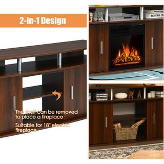 Gymax 63 in. Fireplace TV Stand with 18 in. 1500-Watt Electric Fireplace up to 70 in. Walnut GYM06623