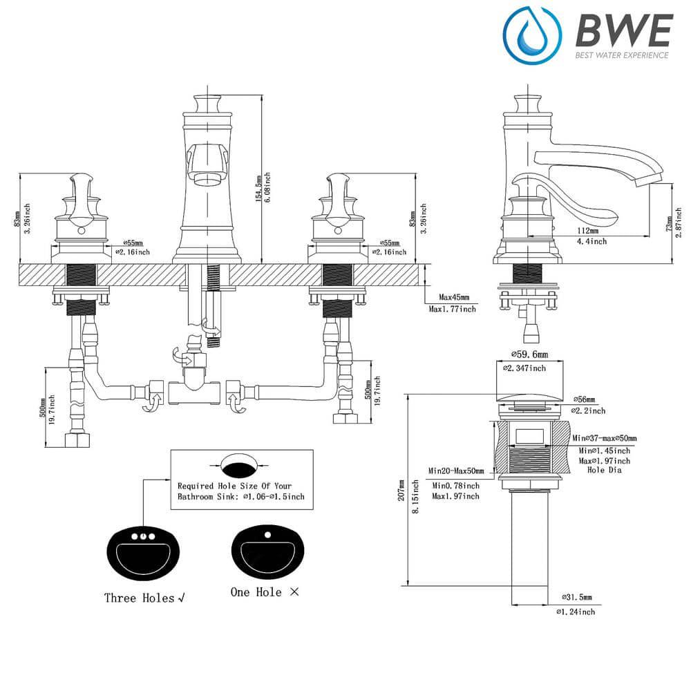 BWE 8 in Widespread Double Handle Bathroom Faucet With Popup Drain Assembly in Oil Rubbed Bronze