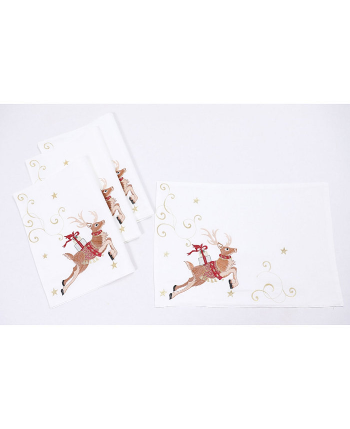 Manor Luxe Reindeer with Gifts Embroidered Christmas Placemats 14 x 20 Set of 4