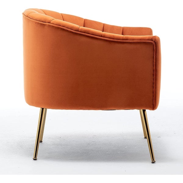 Modern Glam Velvet Accent Living Room Arm Barrel Chair with Golden Metal Legs