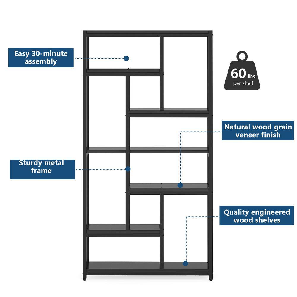 TRIBESIGNS WAY TO ORIGIN Obie 78.7 In. Modern Black Wood 10-Shelf Bookcase with Open Back 7-Tier Display Shelves Organizer for Home Office HD-GGU0078