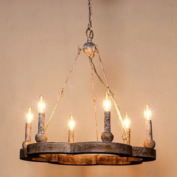 Distressed Wood 6-Light Weathered Kitchen Chandelier Shopping - The Best Deals on Chandeliers