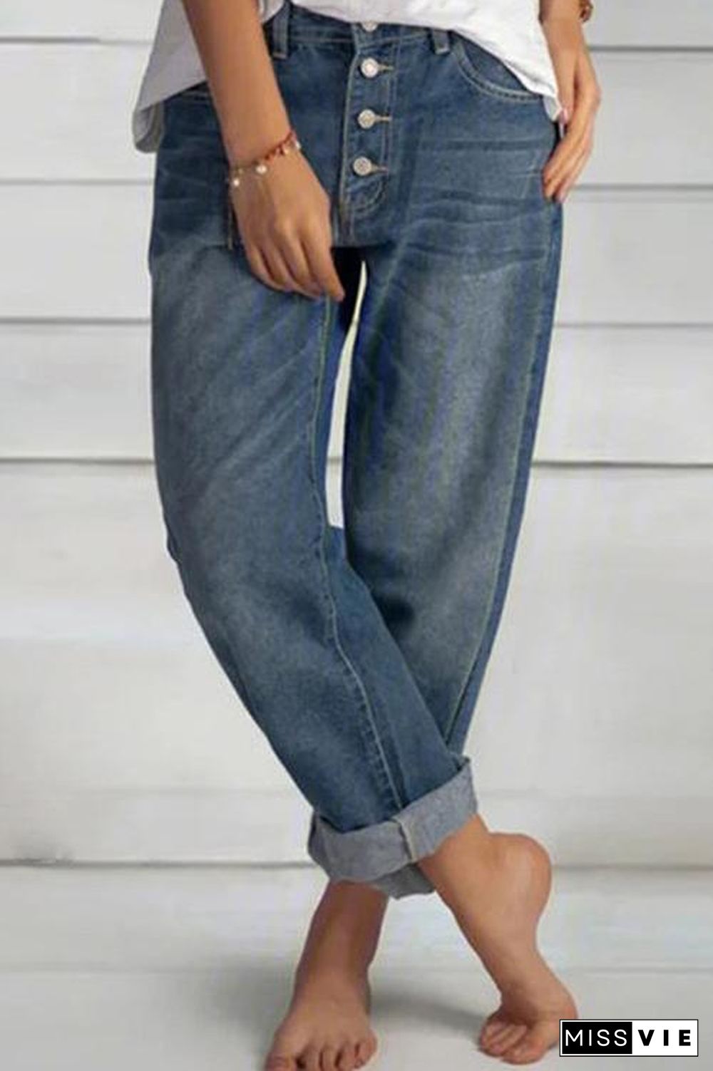 Button Loose Leg Jeans