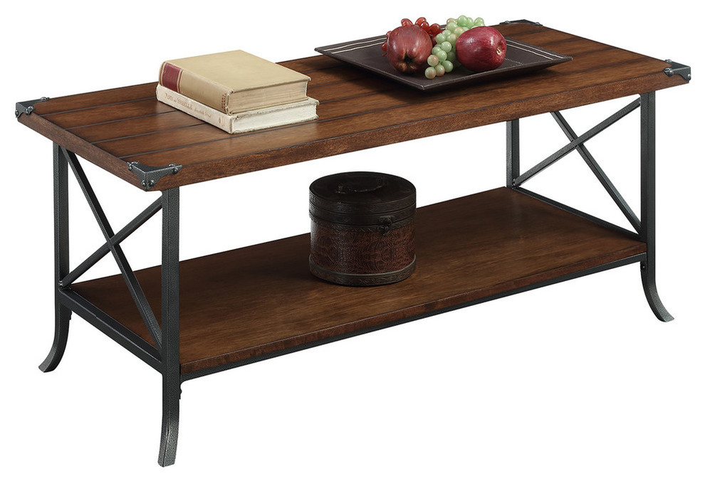 Convenience Concepts Brookline Coffee Table in Dark Walnut Wood Finish   Industrial   Coffee Tables   by Convenience Concepts  Houzz