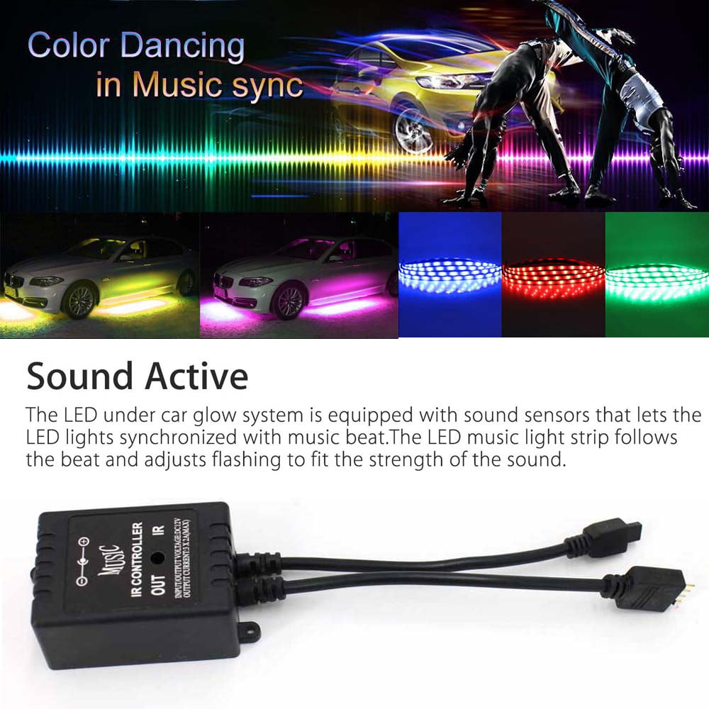 Oture 8 Color RGB LED Strip Under Car Tube Underglow Underbody System Exterior Neon Lights Kits