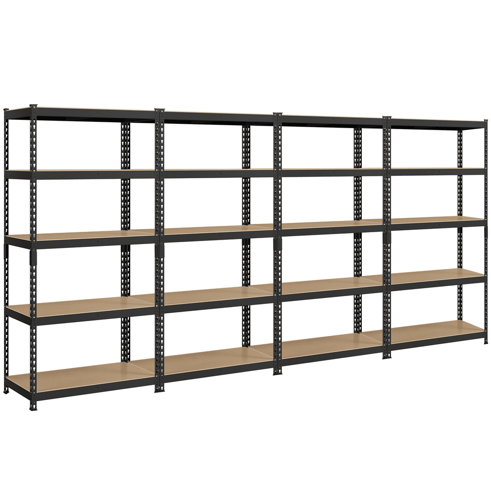 Topeakmart 4 Pieces of 5 Tiers Adjustable Metal Storage Shelving Heavy Duty Boltless Display Stand, Black