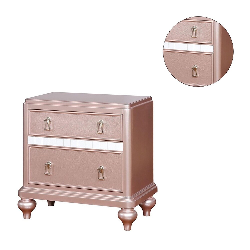 2 Drawers Wooden Nightstand with Mirror Trim