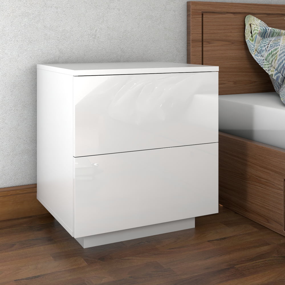 Winado 2 Drawers LED Double Side Cabinet Bedside Table Nightstand Storage End Table Side Bedside for bedroom,Living Room,White