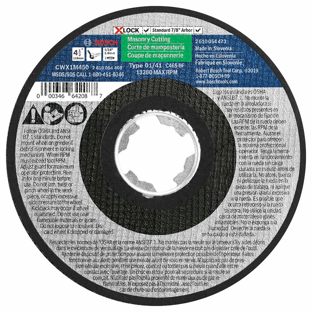 Bosch 4-1/2 In. x 1/4 In. X-LOCK Arbor Type 27 30 Grit Masonry Grinding Abrasive Wheel CWX1M450 from Bosch