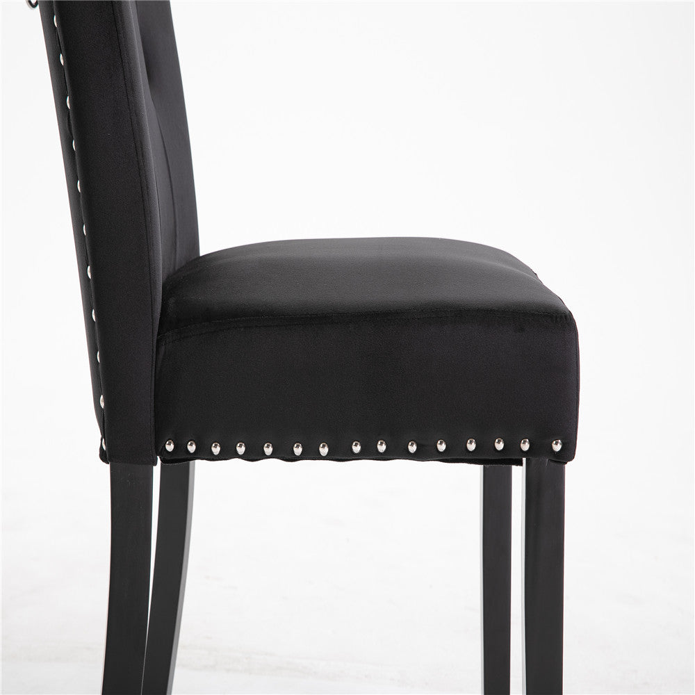 Ktaxon Dining Chairs Set of 2， Velvet Studded Dining Chair with Solid Wood Legs， Dining Room Chair， Kitchen， Bedroom， Living Room Chairs Furniture， Black