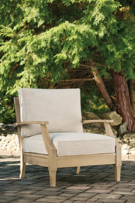 Signature Design by Ashley Outdoor Clare View Eucalyptus Cushioned Deep Seated Lounge Chair, Beige