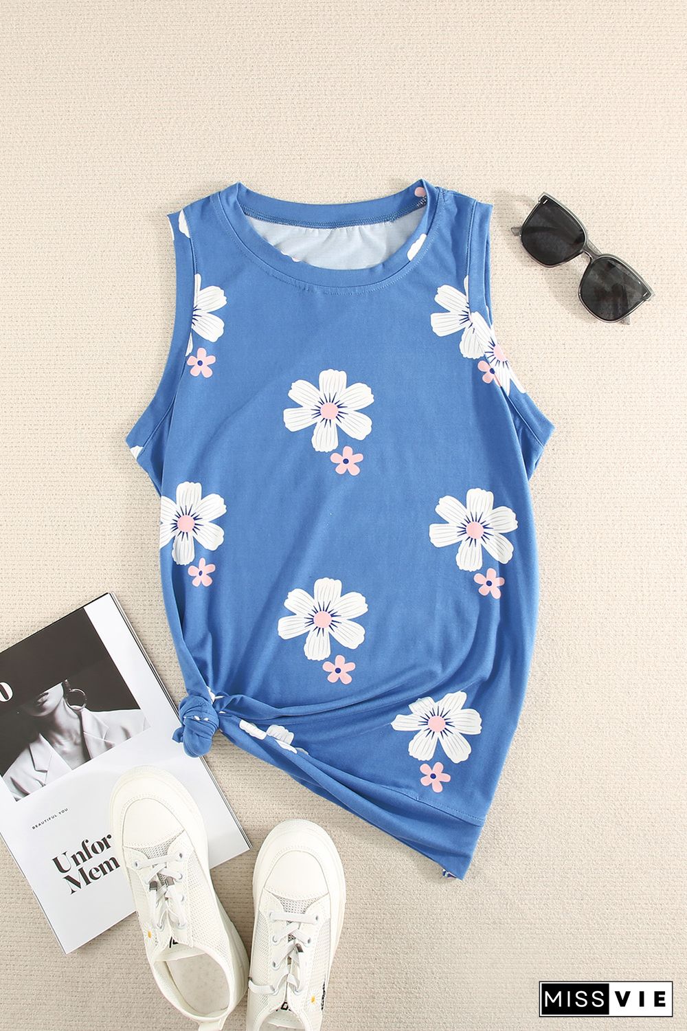 Sky Blue Crew Neck Tank Top