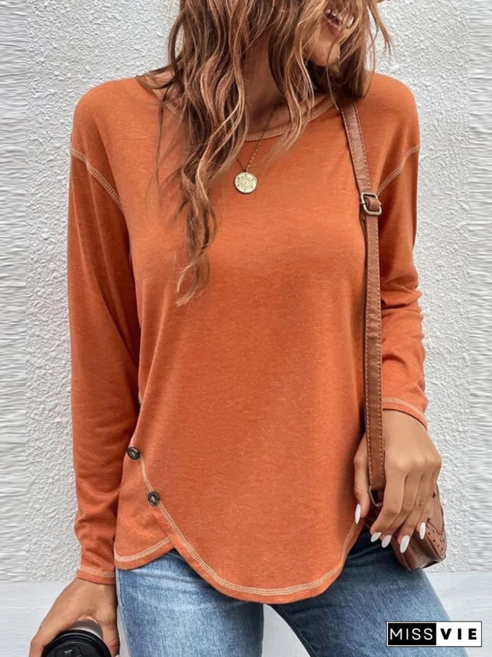 Women Long Sleeve Scoop Neck Casual T-Shirt