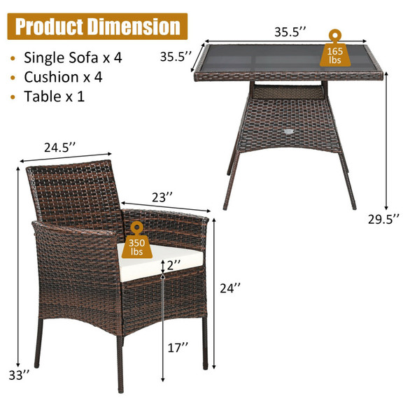 Costway 75483129 5 Pieces Patio Rattan Dining Furn...