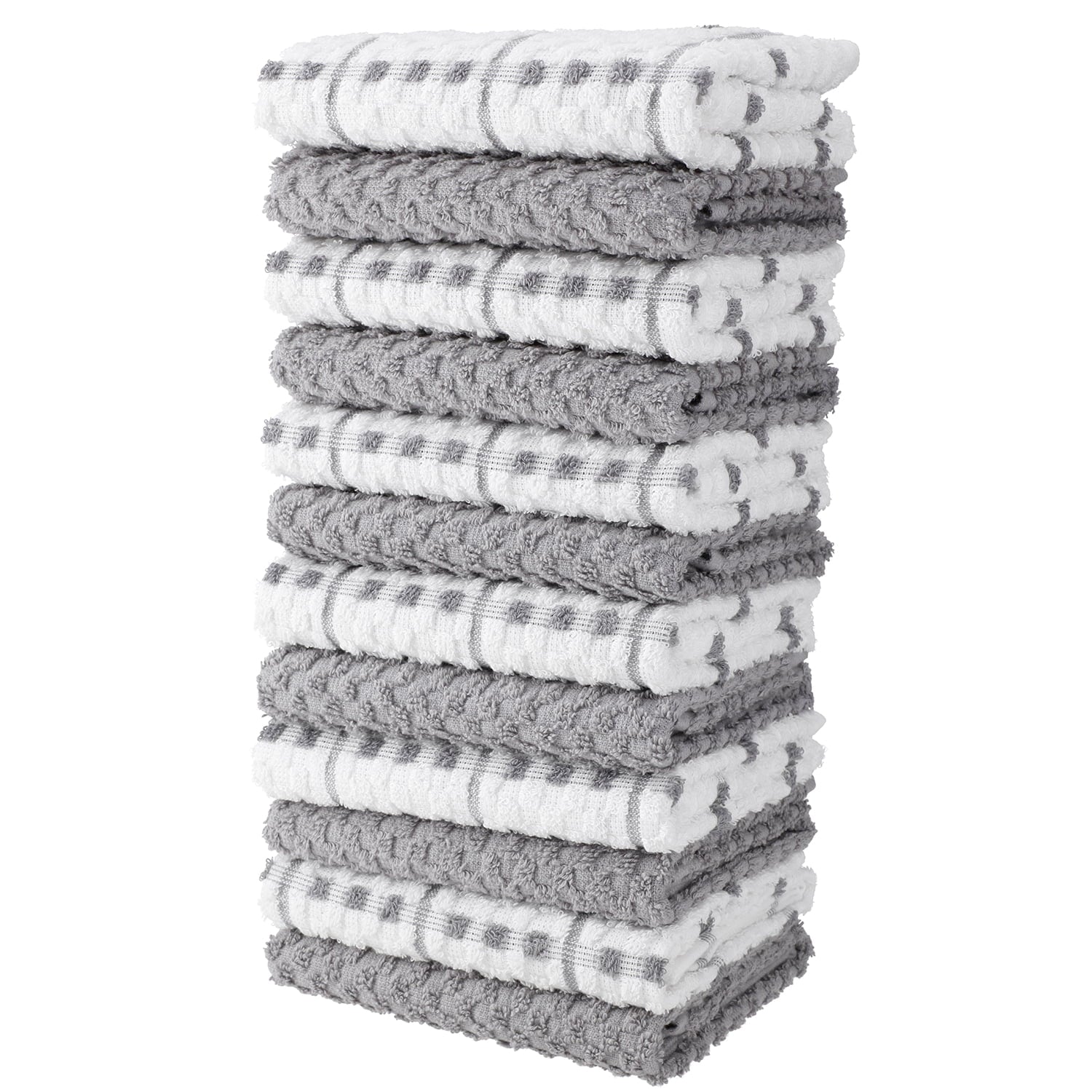 Craftsworth 100% Cotton Kitchen Towels， 12 Piece Set， 15x26 - Grey White