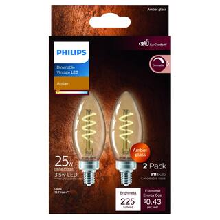 Philips 25-Watt Equivalent B11 Spiral Filament E12 Base LED Vintage Edison LED Light Bulb 2000K Amber (2-Pack) 565804