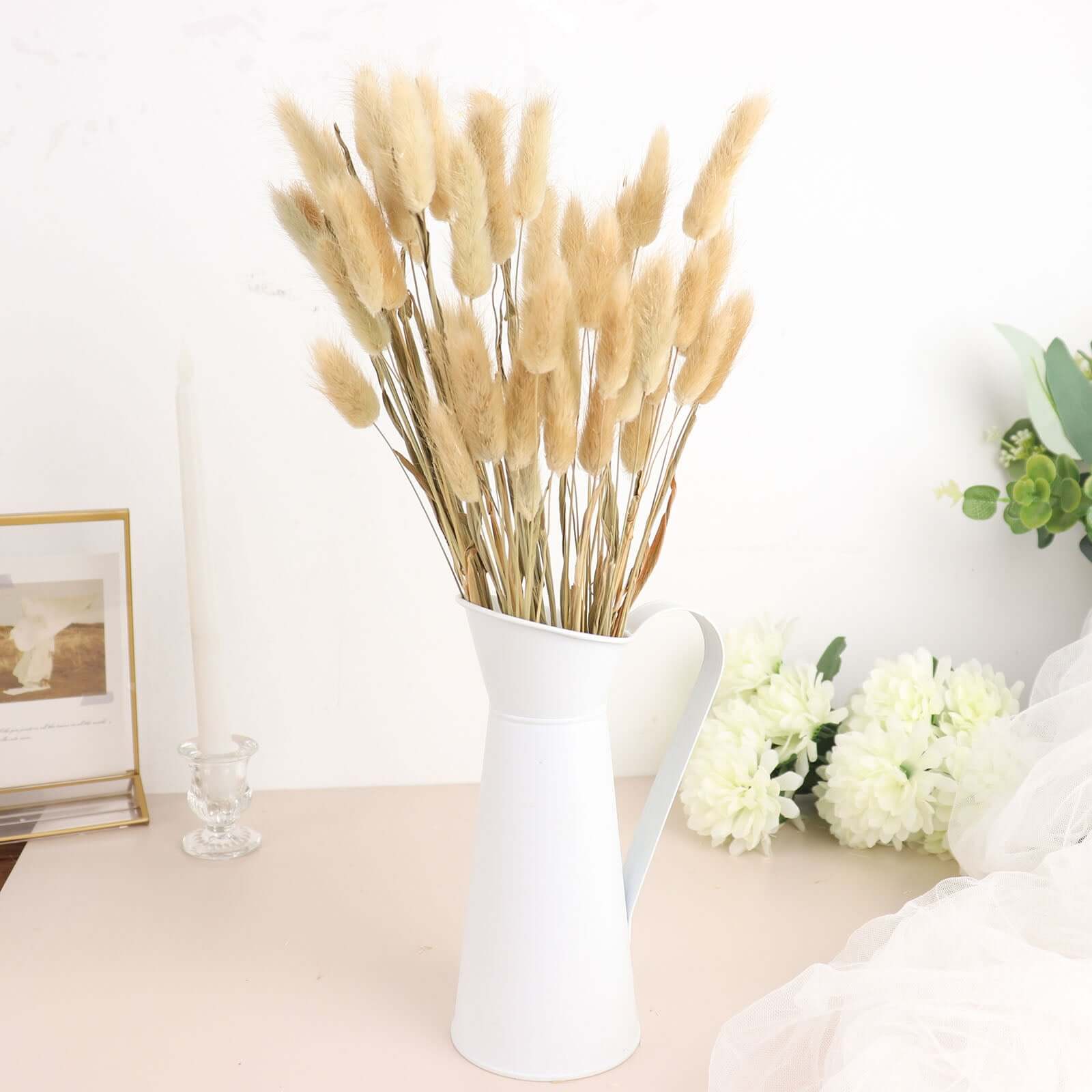 50 Pack Natural Rabbit Tail Dried Pampas Grass Flower Bouquets, Boho Stem Arrangements 15