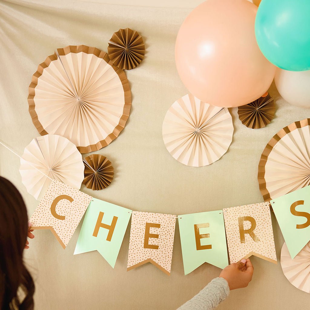 Hallmark  Customizable Aqua and Gold Dots Party Banner Kit