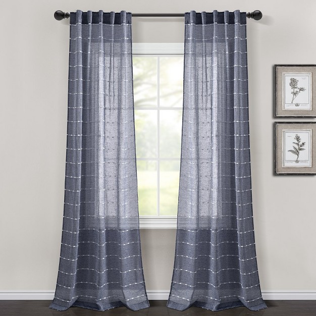 Home Boutique Farmhouse Textured Back Tab rod Pocket Sheer Window Curtain Panels Navy 38x84 Set