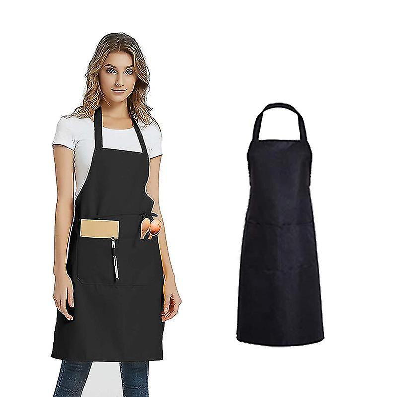 2 Pack Plain Bib Aprons With 2 Pockets - Black Unisex Commercial Apron Bulk