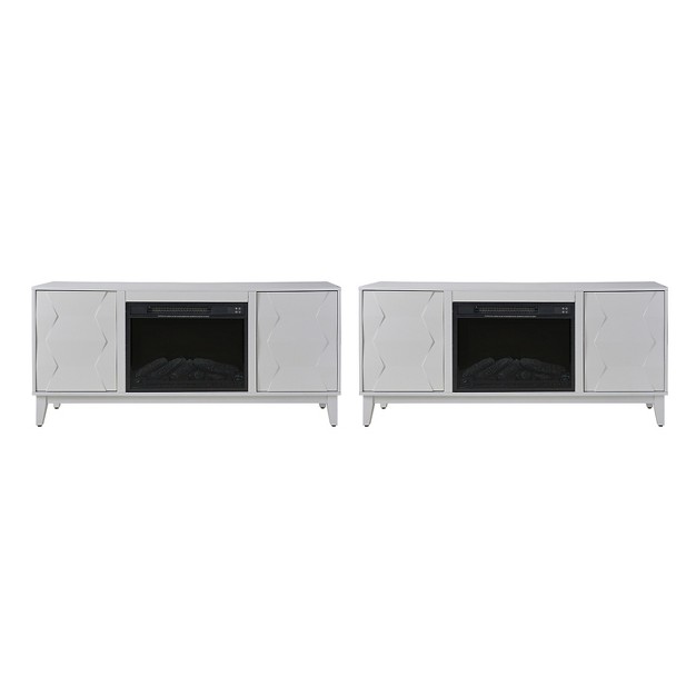 Media Console Tv Stand For Tvs Up To 55 quot With Electric Fireplace Included Set Of 2 artful Living Design white