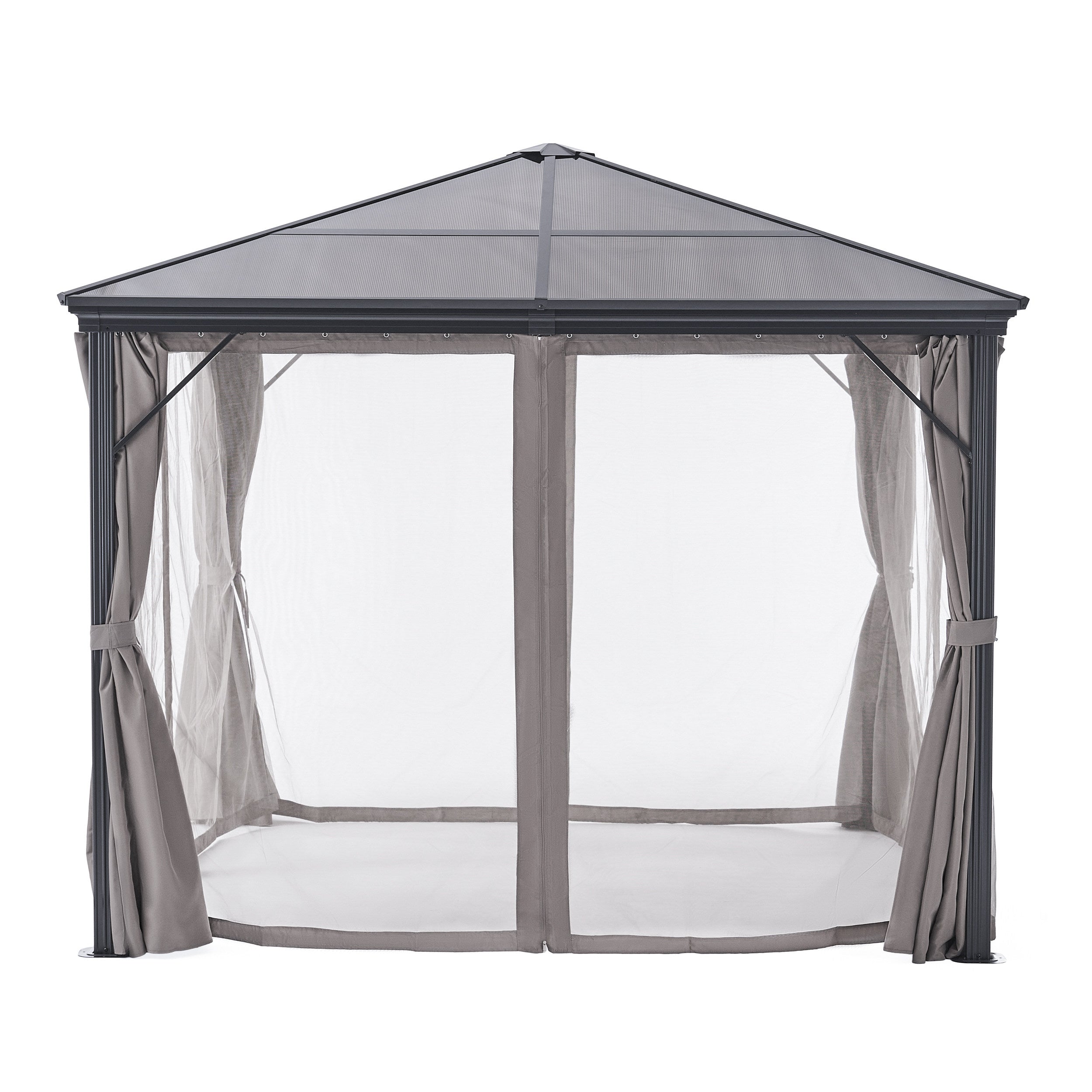 Bali Outdoor 10 x 10 Foot Aluminum Framed Hardtop Gazebo with Curtains